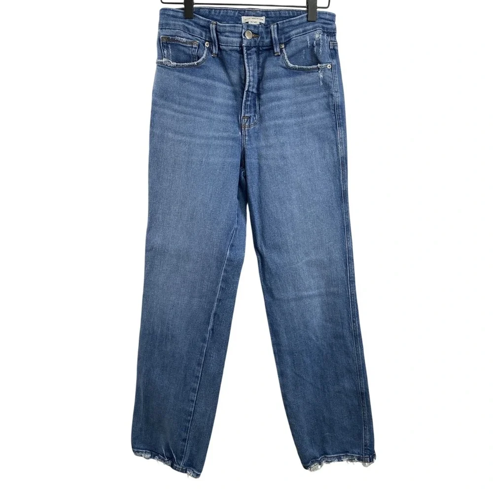 Good American Jeans Womens 4 27 Good Curve Straight Distressed Raw Hem Denim - Picture 2 of 16